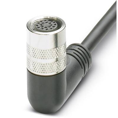 Close-up of a right-angled metal connector with a black cable, showing detailed texture of the connecting parts.