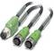 'Industrial Connectors: M12 Male to Two M12 Female Cables for Sensor and Actuator Applications. Suitable for Robust Environments.'