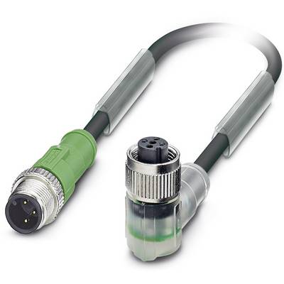 A right-angled, black cable with green connectors at both ends. It has industrial applications for machinery.