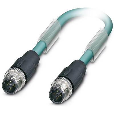 A green connection cable with two black plugs at its ends, each featuring four metal contacts.