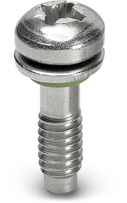 A silver screw with a knurled shaft and a cross-head.