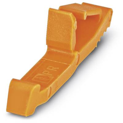 An orange plastic cable clip marked with 'P', used for securing cables in an electrical junction box.