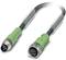 A green data cable with connectors at both ends, used for data transmission.