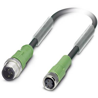 'A green M12 connecting cable with two plug connectors, typical for industrial applications in automation technology.'