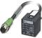 A black cube plug with labelled side, green metal connector and short cable. Printed with 'PHOENIX CONTACT'.