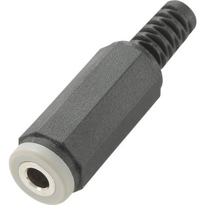 Black jack plug adapter with a textured grip and silver connection, used as an audio or music accessory.