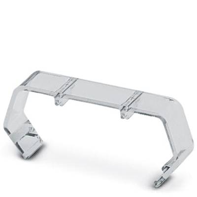 A transparent plastic clip used for securing or stabilising elements.