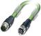 A green, round industrial cable with a black male and female connector, positioned on a white background.