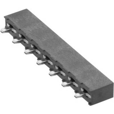 A black, rectangular electronic connector with multiple metal pins.