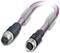 A purple M12 connection cable with circular plug and socket, commonly used for data transmission in industrial applications.