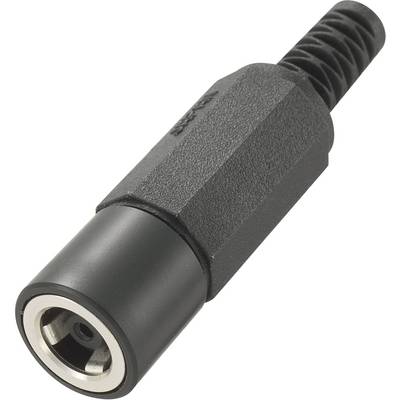 A black coaxial plug with a hexagonal housing and spring-loaded end piece, used for audio or video connection.