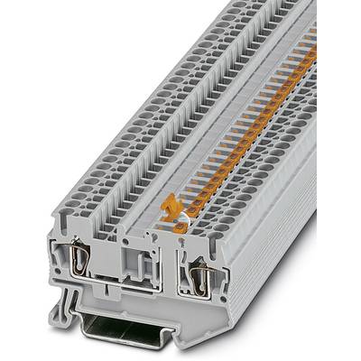Grey terminal block module with orange terminal elements. It is used for electrical connection and organisation of circuits.