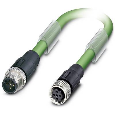 A green connecting cable with two black connectors at the ends, suitable for industrial or technical applications.