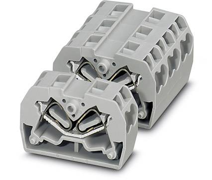 Two grey plastic electrical connector terminals connected to each other. They are designed for secure wiring.