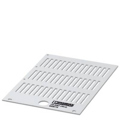 A white rack-mounting panel with multiple ventilation slots and a circular cut-out at the bottom edge, positioned on a white surface.