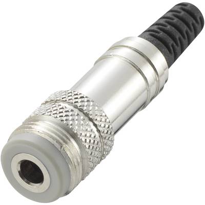 A silver jack plug with a textured grip and black cable sheath, commonly used in audio equipment.