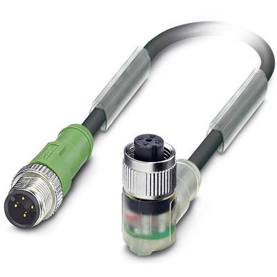 Two industrial plugs connected by a black cable. The left plug is green, the right one has a silver casing.