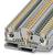 Grey two-tier terminal block module with orange terminals. It is used for wiring and distribution of electrical lines.
