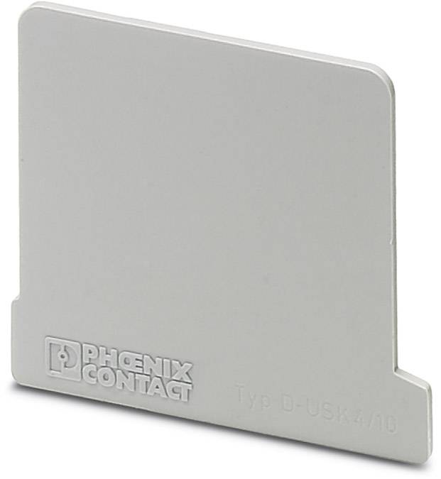 Cover for terminal block by Phoenix Contact, type D-USK 4/10, in grey colour, used for electrical insulation.