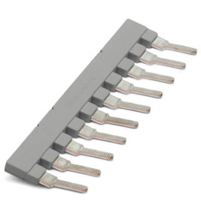 A grey connector plug with ten metal pins in a single row, suitable for electrical connections in devices.
