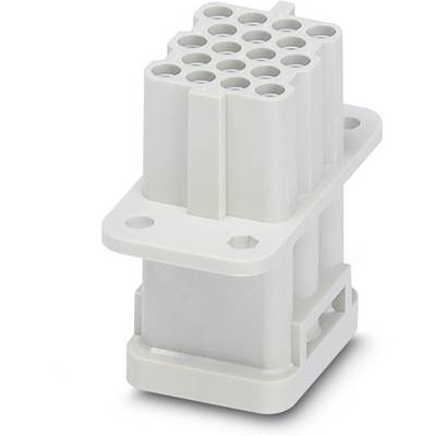 White rectangular plug connector with multiple pin sockets, for electrical connections in industrial applications.