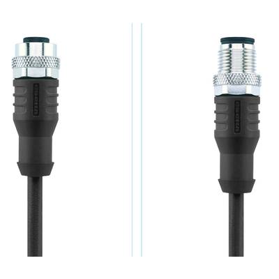 Two black connector plugs with metal threading and cables, positioned parallel to each other. On the left is the socket, and on the right is the plug.