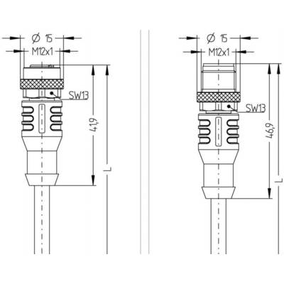 Technical drawing of a plug with details of dimensions and thread. Left: Length 419 mm, right: Length 469 mm, thread M12x1.