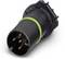 Six-pole black connector with green seal, suitable for electronic connections in vehicles.