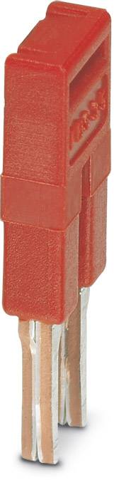 A red electrical plug with two metal contacts, typical of an industrial connection.
