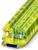 Yellow-green terminal block, suitable for earthing purposes in electrical installations.