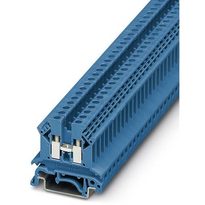 A blue terminal block with multiple connection openings and clamping screws, suitable for wiring in electrical control cabinets.
