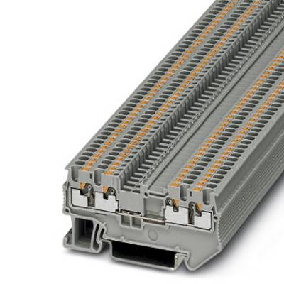 Multi-storey terminal block with grey housing and orange elements, suitable for industrial electronic installations.
