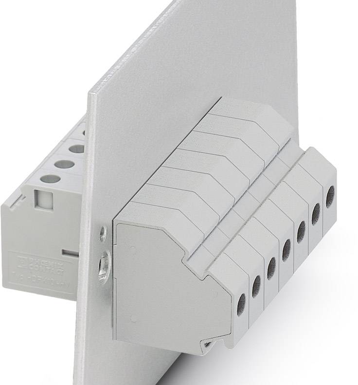 Metallic mounting plate with attached grey clamps. Used for organised wiring of electrical components.