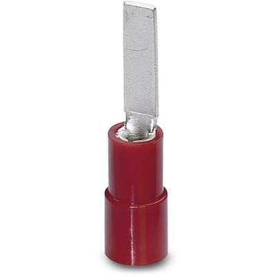 A red flat-pin end piece made of metal and plastic, used for electrical connections.