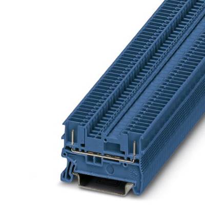 A blue rectangular printed circuit board connector with multiple contact pins.