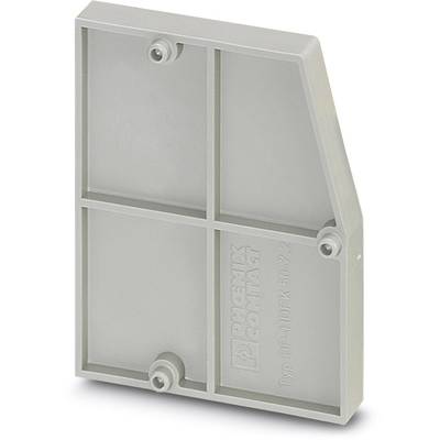 A grey, rectangular plastic housing component from Phoenix Contact. It has two screw holes and side indentations.