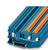 Blue-orange terminal block for electrical connections, side view. Shows multiple connection and wiring options.
