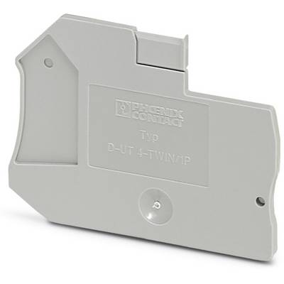 Grey plastic enclosure by Phoenix Contact, Type D-UT 4-TWIN/1P. It is an electrical connection element.