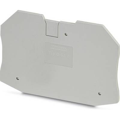 A grey cover plate of type D-RT 8 from Phoenix Contact, used for securely covering electrical terminal blocks.