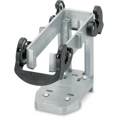 Metal mounting bracket with plastic clips, for fixing or installing devices.