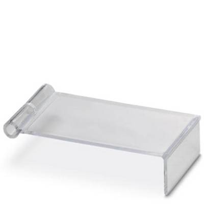A transparent acrylic stand with an angled backrest, ideal for displaying brochures or small items.