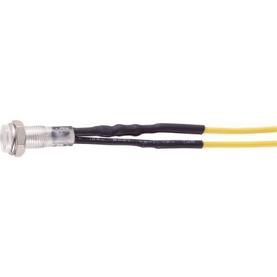 A cylindrical metal sensor with two yellow cables, connected by black heat-shrink tubing, points to the left.