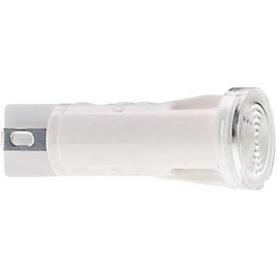 White light bulb with metallic contact base, presumably for electronic applications; cylindrical shape with clear cover.