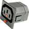 'Black socket adapter with red switch; rectangular shape, suitable for installation in devices.'