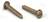 Two gold-coloured metal screws, one with a pointed head, the other with a slotted head, are lying on a white surface.