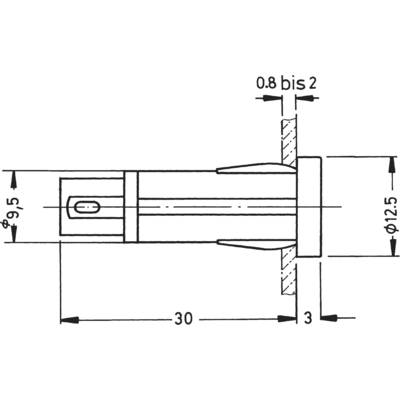 Technical drawing of a cylindrical metal pin with dimensions: length 30 mm, diameter 9.5 mm and 12.5 mm, thickness 3 mm.