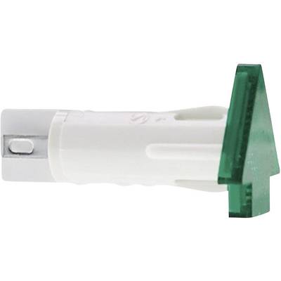 A white fuse with a green arrow at one end, used for overcurrent protection in electrical devices.