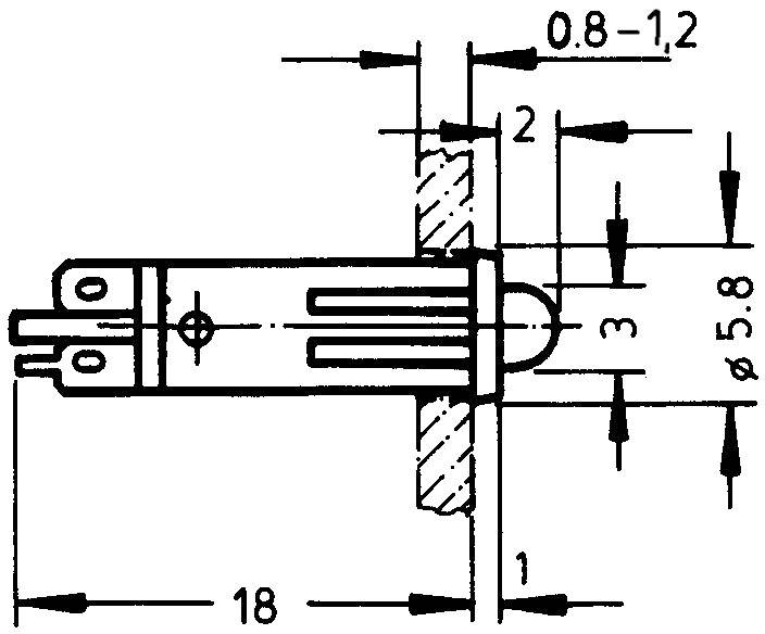 Technical drawing of a component with precise dimensional specifications. Dimensions: Length 18, Diameter 5.8, tolerances and spacings shown in detail.