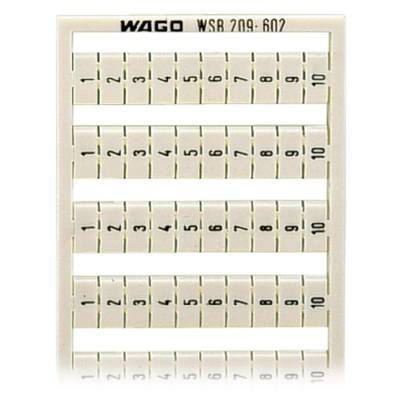 A plastic strip with numbered clips from 1 to 10, repeated five times, with the inscription 'WAGO WSB 209-602' at the top.