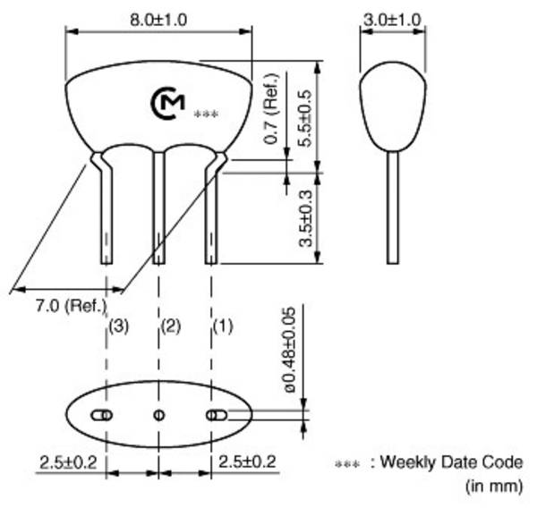 Ceramic resonator Murata CSTLS6M00G53B0 CERALOCK® 15 pF Dimensions (L